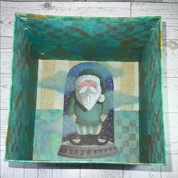 Vintage Blue and Green Folk Decorative Box with Snow Globe Santa - Picture 7 of 8